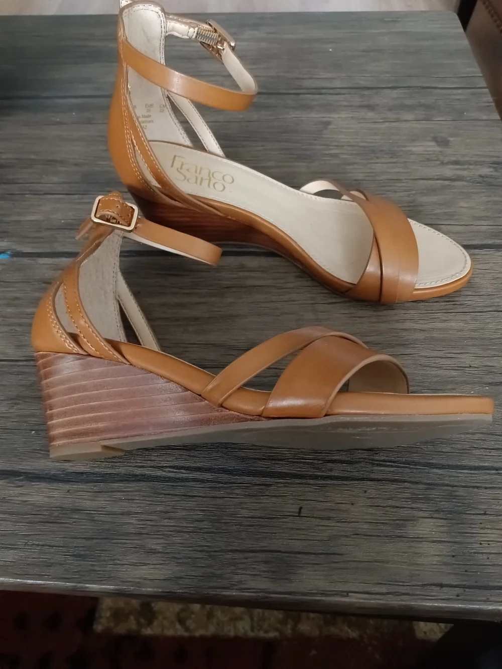 Franco Sarto Tan Leather Ankle-Strap Sandals.   Size 5